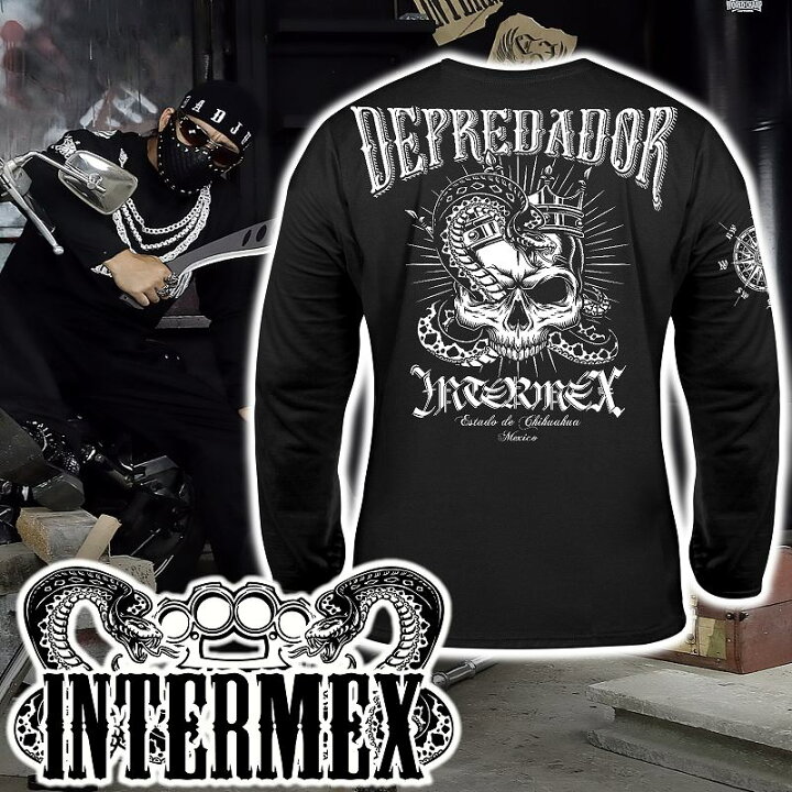 楽天市場 長袖 Tシャツ 服 メンズ ファッション Intermex コブラスカル 髑髏 クラウン 蛇 パイソン ロンt Itm 042 黒 白 ギャング バイカー ライダース バイク乗り B系 Hiphop系 チカーノ ヤクザ ヤンキー オラオラ系 派手 悪党の店 卍 バースジャパン
