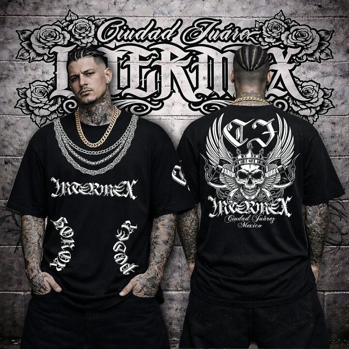 楽天市場】半袖 Tシャツ 服 INTERMEX 羽スカル チェーン itm-014黒 白 