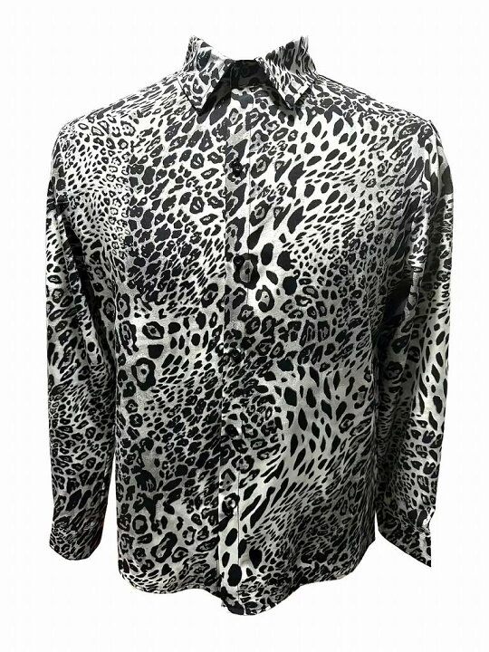 楽天市場】ヒョウ柄グレー 長袖シャツ 045 柄シャツ Yシャツ ドレス 