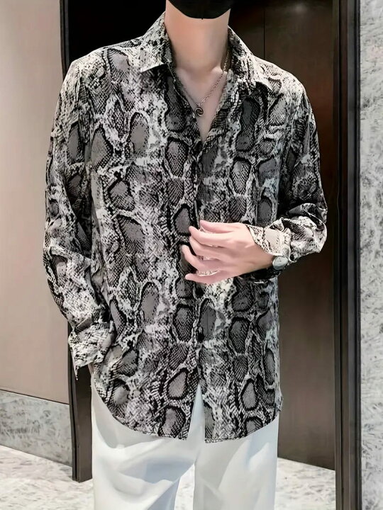 楽天市場】パイソン柄長袖シャツ グレー 110 蛇柄 ドレスシャツ Y 