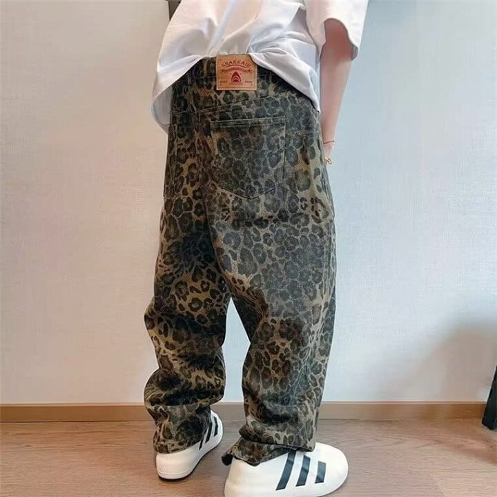 楽天市場】ド派手 ヒョウ柄プリント ジーンズ 012 茶 デニム ワイド 