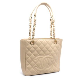 [返品OK] シャネル PSTチェーントートバッグ マトラッセ キャビアスキン ベージュ ゴールド金具 チェーンショルダー レザー 15番台 【中古】【送料無料】