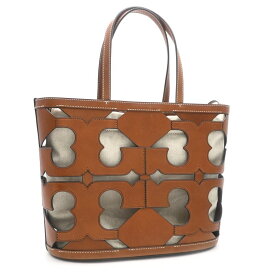 [返品OK] トリーバーチ トートバッグ レザー ブラウン カットアウトデザイン ロゴ 巾着ポーチ付き 肩掛けトート ハンドバッグ 茶色 【中古】【送料無料】