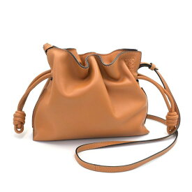 [返品OK] ロエベ フラメンコクラッチミニ A411FC2X05 ナパカーフ ゴールド ショルダーバッグ クロスボディバッグ 巾着ショルダー 茶色 【中古】【送料無料】