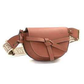 [返品OK] ロエベ ゲートデュアルバッグミニ A650N46X13 ソフトカーフ ジャカード タン ショルダーバッグ クロスボディバッグ ブラウン 【中古】【送料無料】