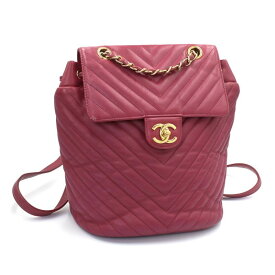 [返品OK] シャネル シェブロンリュックサック 23番台 ラムスキン ピンク ゴールド金具 マトラッセ Vステッチ ココマーク バックパック 【中古】【送料無料】