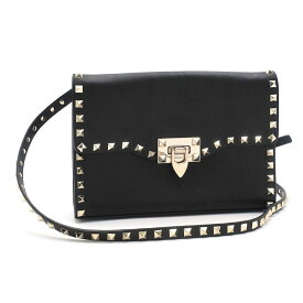 [返品OK] ヴァレンティノガラヴァーニ ロックスタッズ ショルダーバッグ レザー ブラック クロスボディバッグ 肩掛けバッグ 黒 【中古】【送料無料】