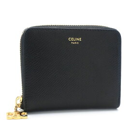 [返品OK] セリーヌ スモール ジップウォレット トリオンフチャーム 10N993FVO.38NO グレインドカーフスキン ブラック 黒 二つ折り財布 【中古】【送料無料】