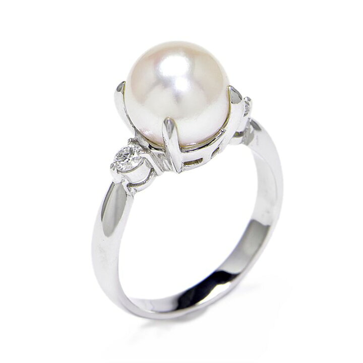 楽天市場】[返品OK] 約8mm天然あこやパールリング 11号 Pt900 合計0.17  