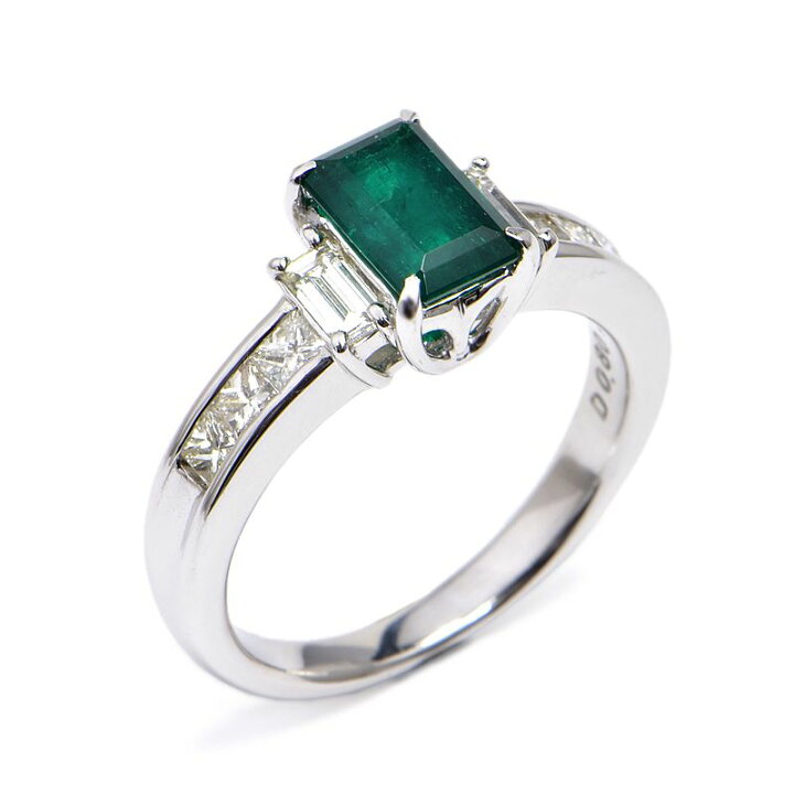 楽天市場】[返品OK]1.29ct天然エメラルドリング 14号 Pt900 合計0.8ct 