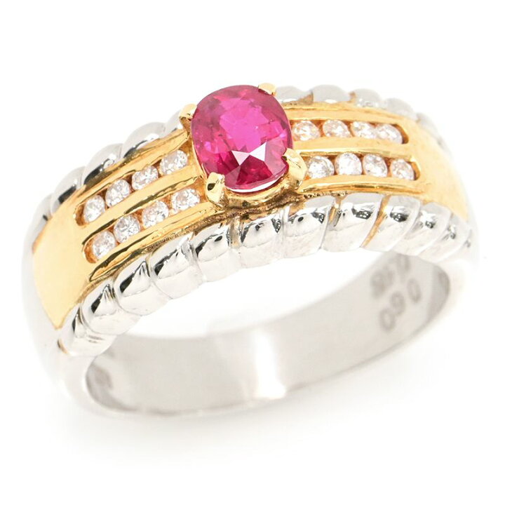 楽天市場】[返品OK] 0.6ct天然ルビーリング 12号 Pt900 K18YG 合計0.16  