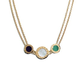 [返品OK] ブルガリ ブルガリブルガリ3モチーフネックレス 356649 K18PG ピンクゴールド マラカイト スギライト シェル 地金約15g 【中古】【送料無料】