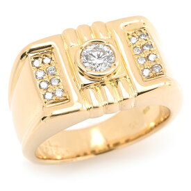 [返品OK] 0.578ct天然ダイヤモンドリング 18.5号 K18YG 横長角 印台リング パヴェダイヤリング 長方形 イエローゴールド 地金15.8g 【中古】【送料無料】