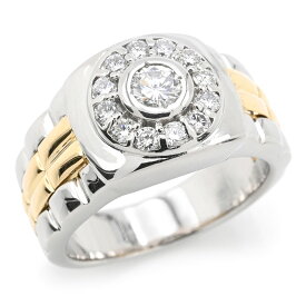 [返品OK] 0.63ct天然ダイヤモンドリング 16号 Pt900 K18YG 新品仕上済 コンビ サークル 印台リング ダイヤリング プラチナ 地金18.6g 【中古】【送料無料】