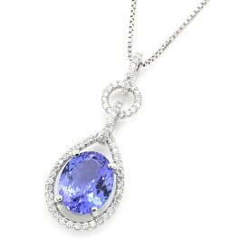 [返品OK] 2.7ct天然タンザナイトネックレス Pt900 Pt850 0.31ct天然ダイヤモンド オーバルカット ティアドロップ プラチナ 地金5.2g 【中古】【送料無料】