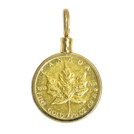 [返品OK] 1/10オンス メイプルリーフコイントップ K24YG K18YG 1986年 メープルリーフコインヘッド 金貨 イエローゴールド 地金3.9g 【中古】【送料無料】