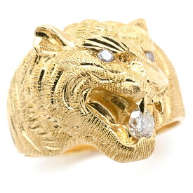 [返品OK] 合計0.255ct天然ダイヤモンドリング K18YG 19.5号 虎モチーフリング タイガー 寅 ダイヤリング イエローゴールド 地金19.9g 【中古】【送料無料】