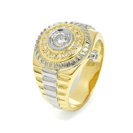 [返品OK] 0.412ct天然ダイヤモンドリング 16号 K18YG Pt900 腕時計モチーフ ウォッチモチーフ コンビ イエローゴールド 地金10.5g 【中古】【送料無料】