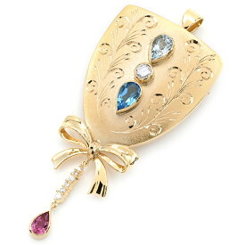 [返品OK] 合計2.5ctマルチストーンブローチ K18YG ダイヤモンド アクアマリン ピンクトルマリン トップ イエローゴールド 地金14.5g 【中古】【送料無料】