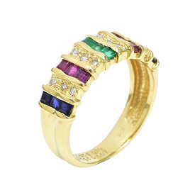 [返品OK] 0.87ctマルチストーンリング 10.5号 k18YG ルビー サファイア エメラルド ダイヤモンド ストライプ イエローゴールド 地金4g 【中古】【送料無料】