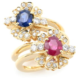 [返品OK] 1.16ct天然ルビーリング 13号 K18YG 1.01ct天然サファイア 0.83ct天然ダイヤ フラワーモチーフ イエローゴールド 地金12.8g 【中古】【送料無料】