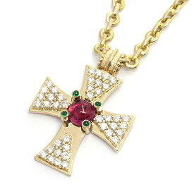 [返品OK] シャネル クロスネックレス K18YG ピンクトルマリン ダイヤモンド エメラルド 十字架 クロス イエローゴールド 地金約20g 【中古】【送料無料】
