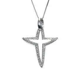[返品OK] 0.3ct天然ダイヤモンドネックレス K18WG オープンクロスネックレス ダイヤネックレス スター ホワイトゴールド 地金4.7g 【中古】【送料無料】