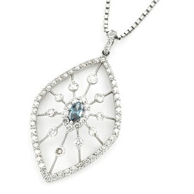 [返品OK] 1.0ct天然ダイヤモンドネックレス Pt900 Pt850 ブルーダイヤ マーキスカット 透かし模様 リーフモチーフ プラチナ 地金7.2g 【中古】【送料無料】