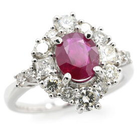 [返品OK] 1.005ct天然ルビーリング Pt900 11号 1.02ct天然ダイヤモンド オーバルカット ハイクオリティ 高品質 プラチナ 地金5.8g 【中古】【送料無料】