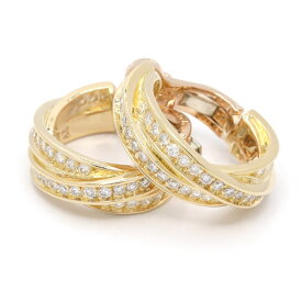 [返品OK] カルティエ スリーバングルズピアス K18YG ダイヤモンド 交差デザイン フープピアス フルダイヤ イエローゴールド 地金約14g【中古】【送料無料】