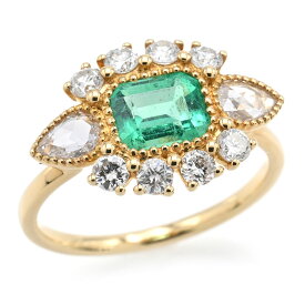 [返品OK] 0.85ct天然エメラルドリング 13号 K18YG 0.74ct天然ダイヤモンド エメラルドカット 四角形 指輪 イエローゴールド 地金2.6g 【中古】【送料無料】