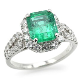 [返品OK] 1.74ct天然エメラルドリング 11号 Pt900 0.75ct天然ダイヤモンド エメラルドカット 四角形 グリーン 指輪 プラチナ 地金5.0g 【中古】【送料無料】