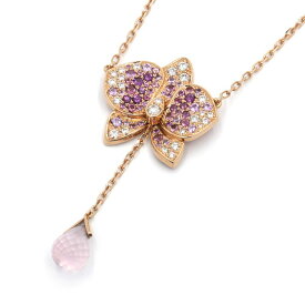 [返品OK] カルティエ カレスドルキデパルカルティエネックレス N7058300 K18PG ピンクサファイア ダイヤモンド フラワー 地金約9g【中古】【送料無料】