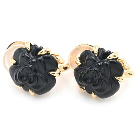 [返品OK] シャネル カメリアイヤリング K18YG オニキス ツバキ 椿 フラワーモチーフ 両耳用 クリップ式 イエローゴールド 地金約2.6g 【中古】【送料無料】