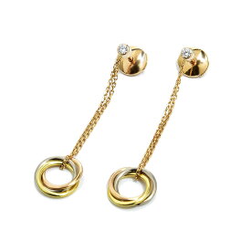 [返品OK] カルティエ スウィートトリニティピアス K18YG K18WG K18PG ダイヤモンド ロングピアス スリーカラーゴールド 地金3.5g 【中古】【送料無料】