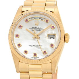 [3年保証/返品OK] ロレックス メンズ デイデイト 18238NGR S番 K18YG ルビーインデックス 金無垢 ホワイトシェル 自動巻き 腕時計【中古】【送料無料】
