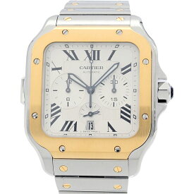 [3年保証/返品OK] カルティエ メンズ サントスドゥカルティエ クロノグラフ LM W2SA0008 K18YG/SS サントスLM 自動巻き 腕時計【中古】【送料無料】