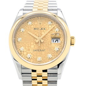 [3年保証/返品OK] ロレックス メンズ デイトジャスト36 126203G ランダム番 K18YG/SS 10Pダイヤ 彫コンピューター 自動巻き 腕時計【中古】【送料無料】