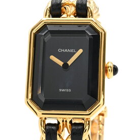 [3年保証/返品OK] シャネル レディース プルミエール S H0001 GP レザー Sサイズ ブラック 四角形 八角形 黒文字盤 クオーツ 腕時計【中古】【送料無料】