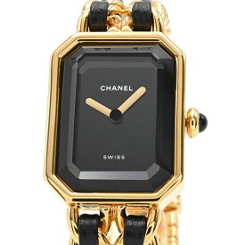 [3年保証/返品OK] シャネル レディース プルミエール S H0001 GP レザー Sサイズ ブラック 四角形 八角形 黒文字盤 クオーツ 腕時計【中古】【送料無料】