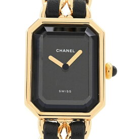 [3年保証/返品OK] シャネル レディース プルミエール M H0001 GP レザー Mサイズ ブラック 黒文字盤 クオーツ 腕時計【中古】【送料無料】