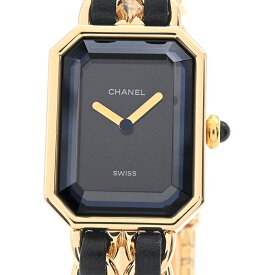 [3年保証/返品OK] シャネル レディース プルミエール L H0001 GP レザー Lサイズ ブラック 黒文字盤 クオーツ 腕時計【中古】【送料無料】