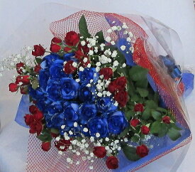 【ブルーローズ】【青いバラ】シルバーラメ　ブルーローズ＆赤バラ【誕生日花】【クリスマスギフト花】【記念日 花】