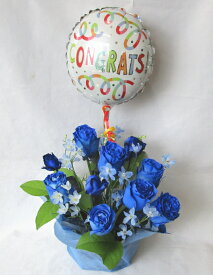 バルーンフラワー＆ブルーローズ 　青いバラ　記念日　お誕生日