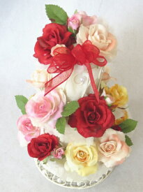 造花/カラフル　3段 フラワーケーキ 【誕生日】【結婚祝い】【ケーキフラワー】