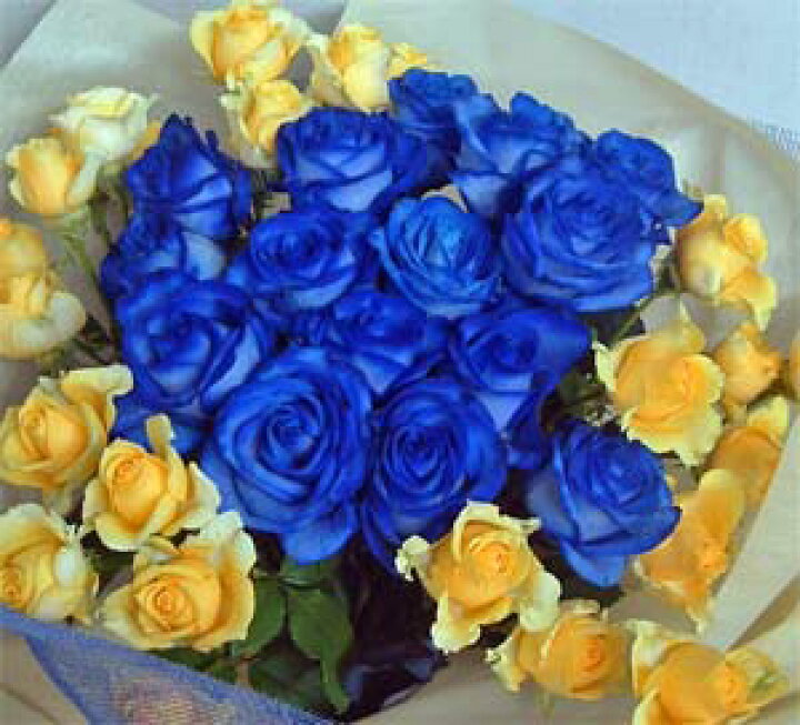 楽天市場 バラの花束 ブルーローズ イエローローズブーケ 青いバラ 結婚祝い 花 誕生日 花 フラワーギフト ブルーマート