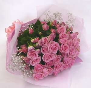 バラの花束/ピンクバラ&カスミ草・花束&ブーケL【結婚祝い 花】【結婚記念日 花】