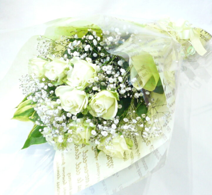 楽天市場 バラの花束 グリーンローズ花束 緑のバラ 結婚祝い 花 誕生日 花 １０本とかすみ草 フラワーギフト ブルーマート