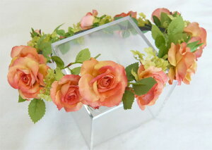 ウエディングブーケ/ブライダルブーケ/ヘッド花 花冠 オレンジ 40センチ【ヘッドドレス】 【20P30May15】