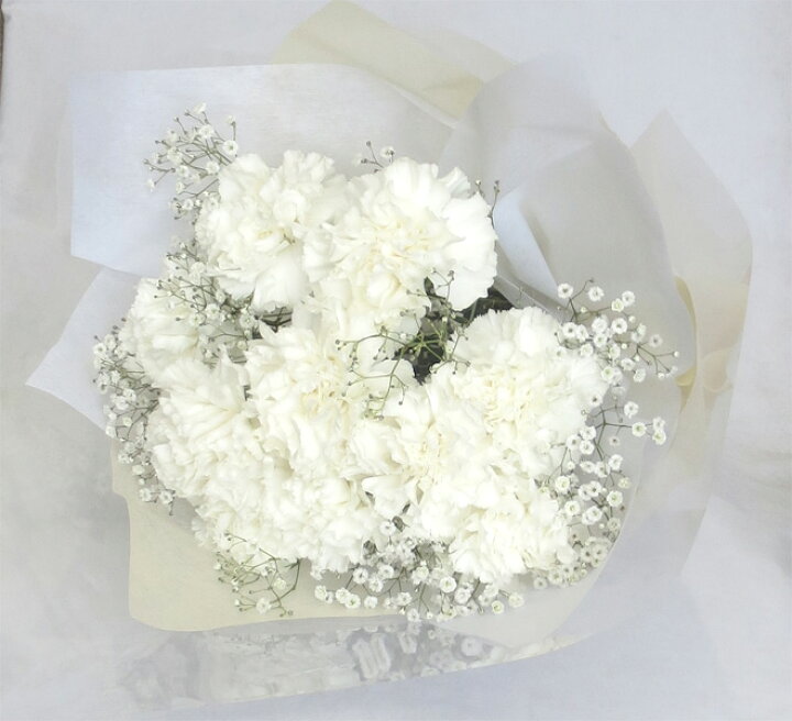楽天市場 白のカーネーションとかすみ草のブーケ 母の日お供えの花 お供え花 送料無料 フラワーギフト ブルーマート